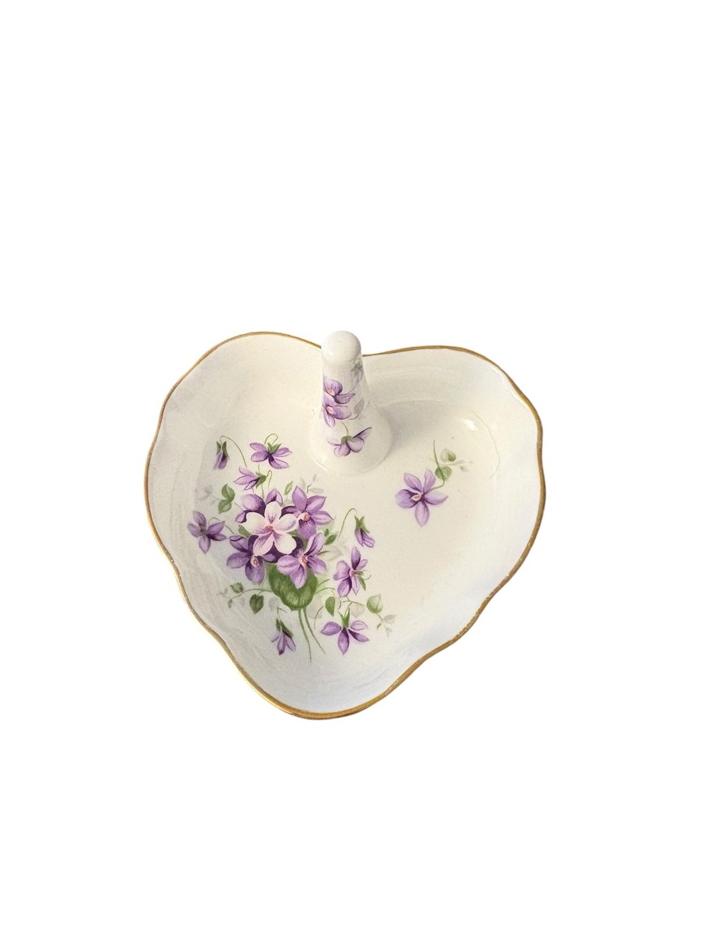 VTG Aynsley Fine Bone China Wild Violets Heart Ring/Trinket Dish